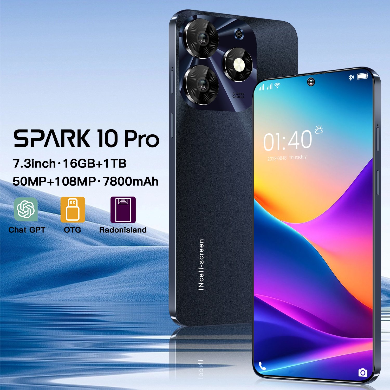 Amanki phone Original Spark 10 Pro Telephone 6.6 Inch real 3GB+64GB Android Smartphone Android 10.0 3800Amh 4G Mobile Phones